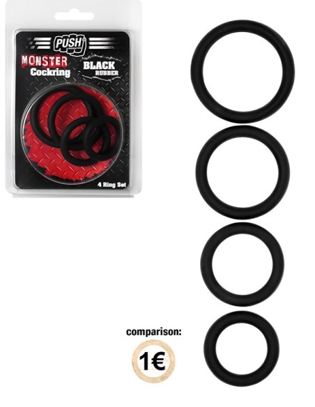 Black Rubber Cockring 4 Ring Set